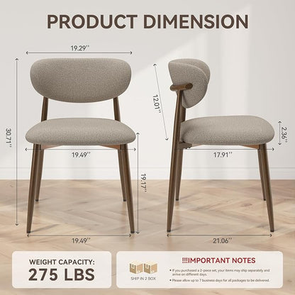 MALOL Dining Chairs Set of 4, Curved Back Kitchen Room Chairs with Metal Legs and Anti Slip Pads, Upholstered Dining Chair for Home and Restaurant, Camel