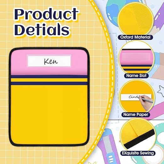 24Pcs 17 * 19 Inch Classroom Seat Back Organizer, Back to School Chair Pockets with Name Tag, Chair Hanging Bag Seat Sacks Suitable for Families Kindergarten Primary School After-School Care Room