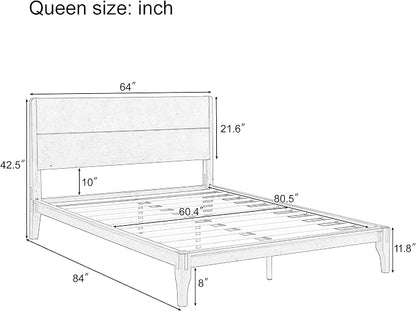Merax Queen Size Bamboo Platform Bed, Mid-Century Modern Bed Frame with Tall Headboard, Solid Sustainable Bedframe Queen-size, Wood Slat Support, No Box Spring Needed, Easy Assembly, Noise Free, Brown