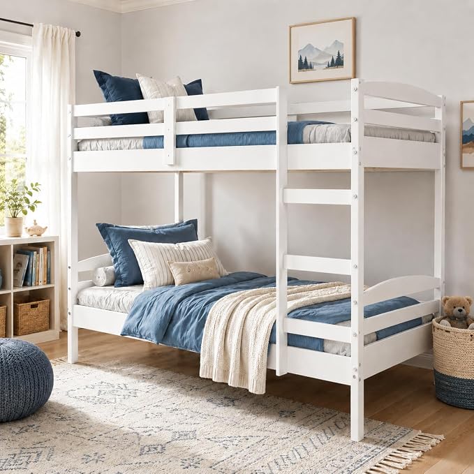 From the Tree Furniture Twin Over Twin Bunk Bed for Kids — Solid Pine Wood with Full-Length Safety Rails & Hang-On Ladder — 220 lbs Per Bunk · ASTM F1427 + 16 CFR 1213 Certified — Space-Saving Design
