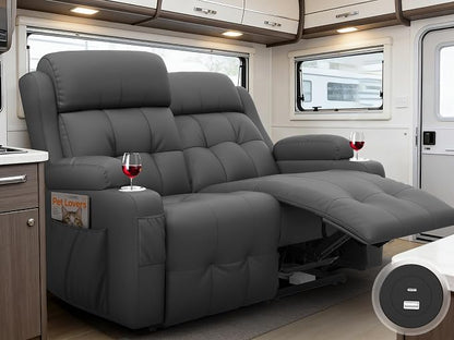 Reclining Loveseat with Pebble Texture Fabric, Loveseat Recliner with USB/Type C Ports, Storage & Cup Holders, RV Wall Hugger Recliner Sofa for Living Room & Home Theater & RV
