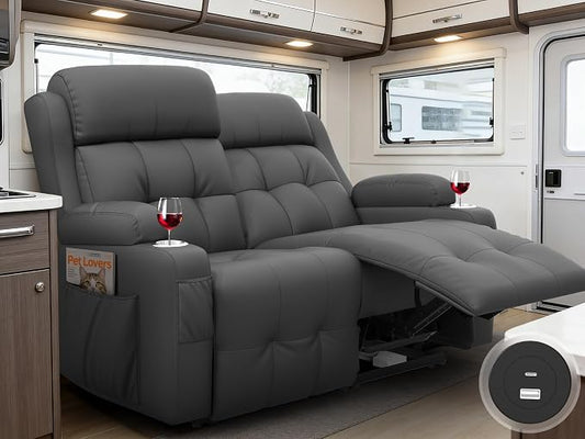 Reclining Loveseat with Pebble Texture Fabric, Loveseat Recliner with USB/Type C Ports, Storage & Cup Holders, RV Wall Hugger Recliner Sofa for Living Room & Home Theater & RV