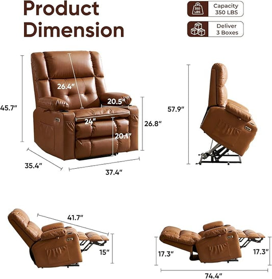 Dual Motor Power Lift Recliner Chair for Elderly with Massage and Heat, Oversized Lift Chair with Arm Storage, Lay Flat Lift Recliner for Adults, Big Tall, Infinite Position,Lving Room, Camel