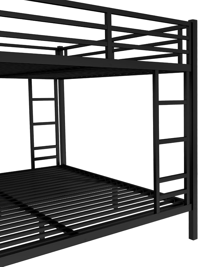 EMKK Queen Over King Bunk Bed for Adults, Metal Bunk Beds Queen Over King Size for Teens Dorm Bedroom Guest Room,Heavy Duty Bunk Beds with Ladder and Safety Full Length Guardrail (Black)