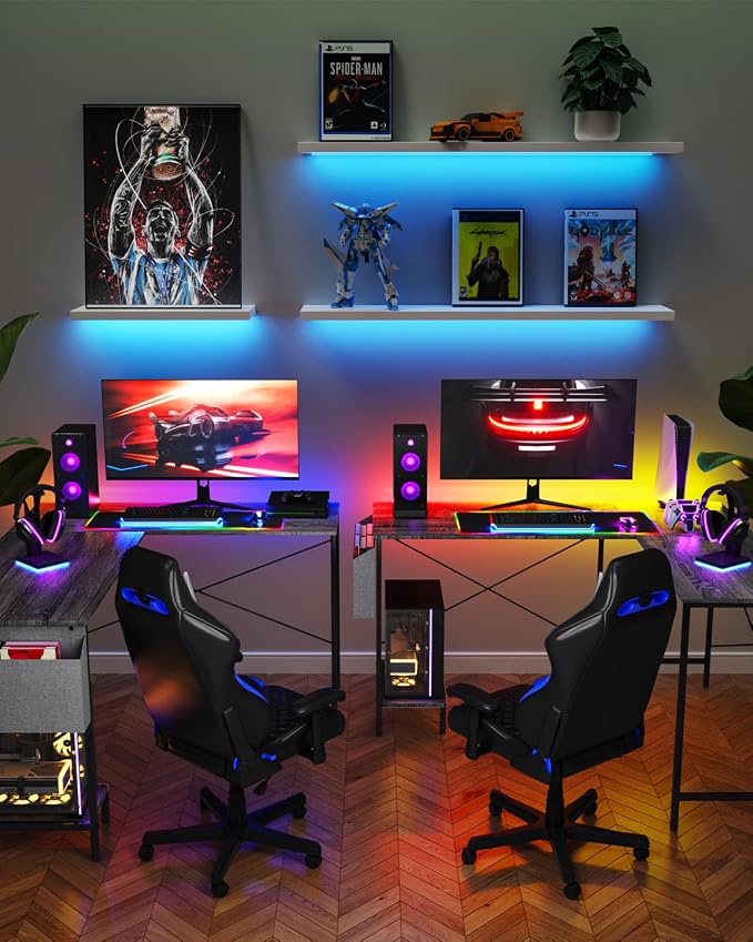 L Shaped Desk - 50" Reversible Home Office Computer Desk, Wood Top, Metal Frame, Side Bag, Sturdy Gaming Desk Corner Table for Work, Writing and Study, Space-Saving