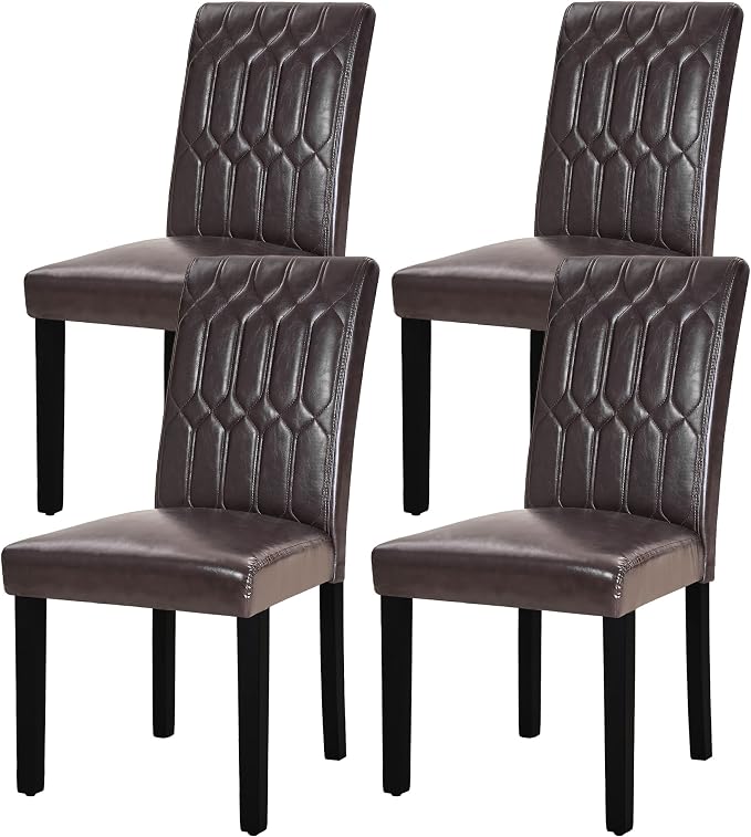 VECELO Upholstered Dining Chairs Set of 4, Modern PU Leather Accent Parsons, Solid Wood Legs w/Rubber Footpads, for Living Room Kitchen, Coffee