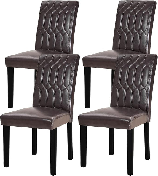 VECELO Upholstered Dining Chairs Set of 4, Modern PU Leather Accent Parsons, Solid Wood Legs w/Rubber Footpads, for Living Room Kitchen, Coffee