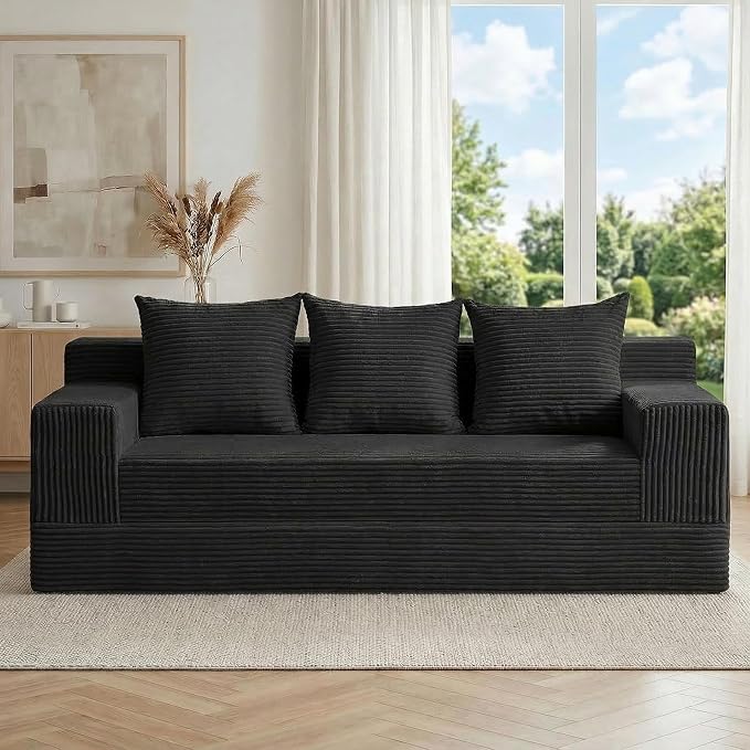 cidludto Convertible Sofa Bed, 78" Oversized Boneless Loveseat Couch 2 in 1 Foldable Futn Bed Couch in A Box, Folding Sofa Chair for Living Room, No Assembly Required, Black