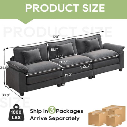 Oprisen 120" Modular Sectional Sofa, Comfy Cloud Couch Sectional Sofa, Velvet Sofa Sleeper Deep Seat Sofa with Throw Pillows for Living Room (Blue Gray, 120"- 3 Seater)
