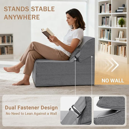 BeBen Folding Sofa Bed Chair, Convertible Sleeper Chair Futon Couch, Foldable Boneless Floor Lounge Sofa, Single Foam Chair Bed for Small Spaces, Dorm, Guest Room, Living Room, Apartment, Dark Grey
