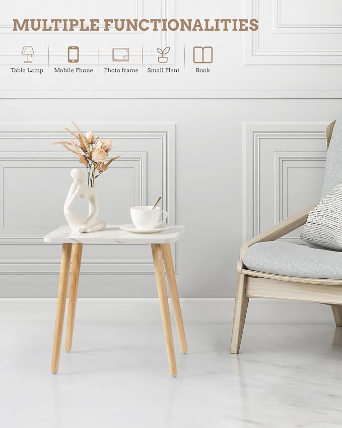 FORAOFUR Small Side Table, Set of 2 Modern Mini Coffee Table with Natural Wood Legs, Quick Assembly End Furniture for Bedroom Living Sofa, Minimalist Design for Nursery and Compact Homes, Marble | 2 Pack Marble finish, fits living/bedroom/balcony, comp...