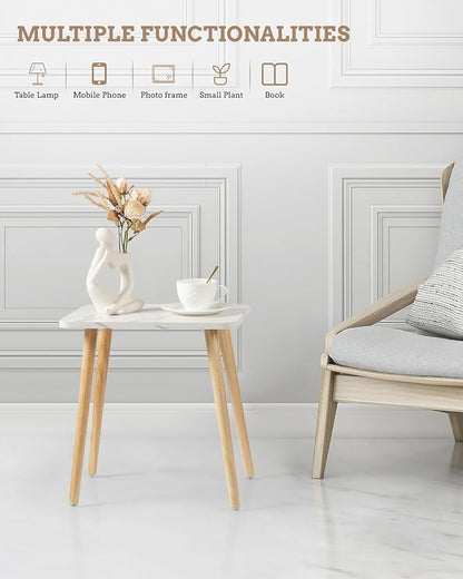 FORAOFUR Small Side Table, Set of 2 Modern Mini Coffee Table with Natural Wood Legs, Quick Assembly End Furniture for Bedroom Living Sofa, Minimalist Design for Nursery and Compact Homes, Marble | 2 Pack Marble finish, fits living/bedroom/balcony, comp...