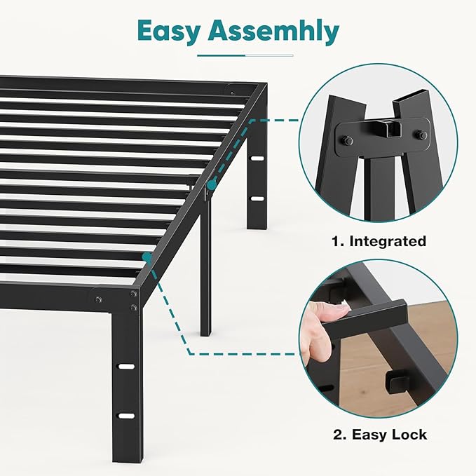 Sweetcrispy Twin Bed Frame - Heavy Duty Metal Platform Bed Frames Twin Size with Storage Space Under Frame, No Box Spring Needed, 14 Inches, Sturdy Steel Slat Support