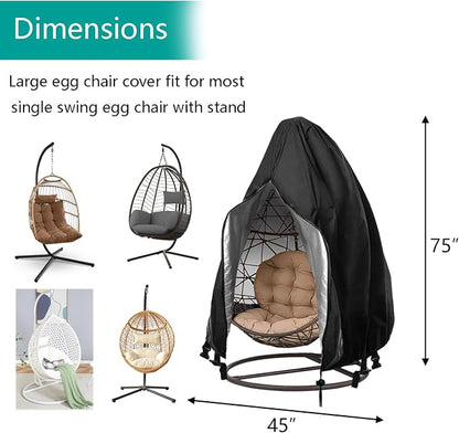 FLYMEI Patio Egg Chair Covers with Zipper, 420D Wicker Egg Swing Chair Covers, Waterproof Heavy Duty Weather Resisatnt Outdoor Chair Cover, Windproof Hanging Chair Cover, 75" x 45", Black, 1 Pack
