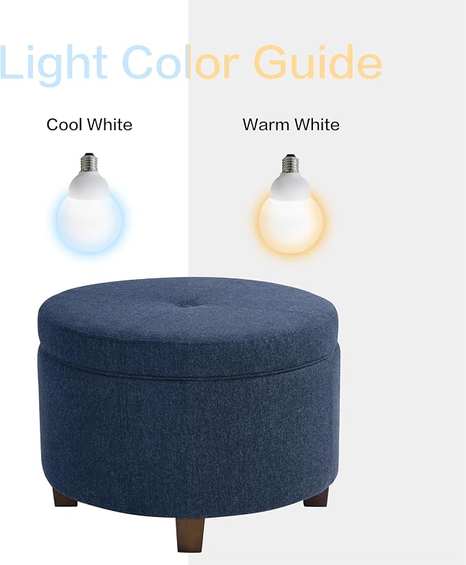 HomePop 24" Large Round Storage Ottoman - Blue Woven Fabric