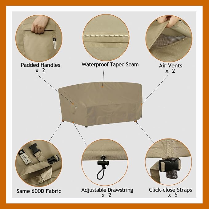 Curved Patio Furniture Cover for Outdoor Sectional Sofa, 96"(65") Reinforced Waterproof 600D Patio Couch Covers, Lawn Outside Garden Furniture Winter Protective Cover