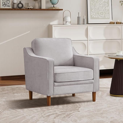 Kingfun Accent Chair, Living Room Chairs, Mid Century Reading Armchair, Chenille with Solid Wood Foot, Upholstered Modern Decor for Bedroom, Apartment