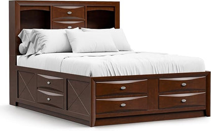 Furniture of America Darius Transitional Solid Wood 3-Piece King Platform Bedroom Set with Drawers, Bookcase Headboard and Knob Pulls, Mattress Ready, Dark Cherry