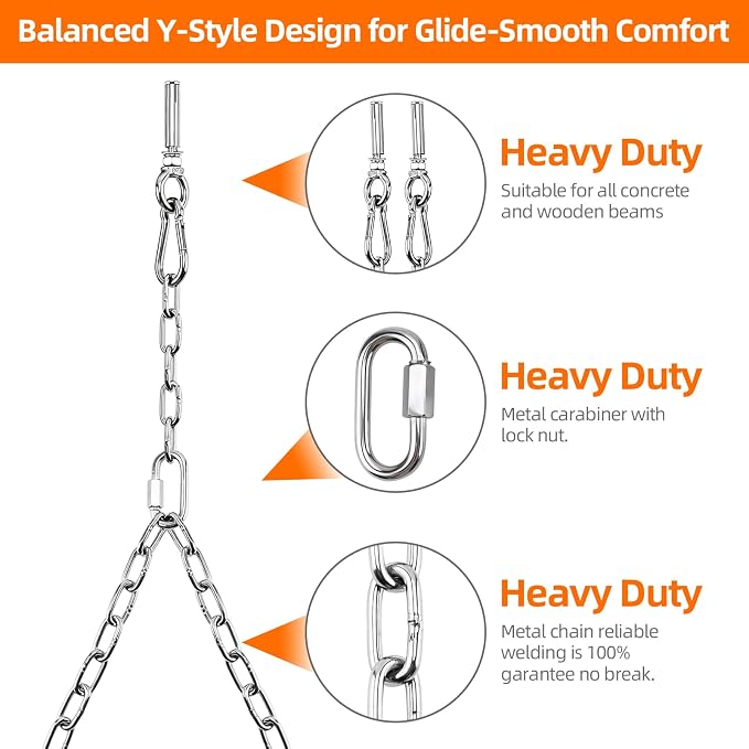 Yaeccc Heavy Duty Porch Swing Hanging Chain Kit,2 Pack Stainless Steel Porch Swing,1500 Lbs Capacity, Indoor/Outdoor Hanging Hardware (Silver, 105'' Long Chain)