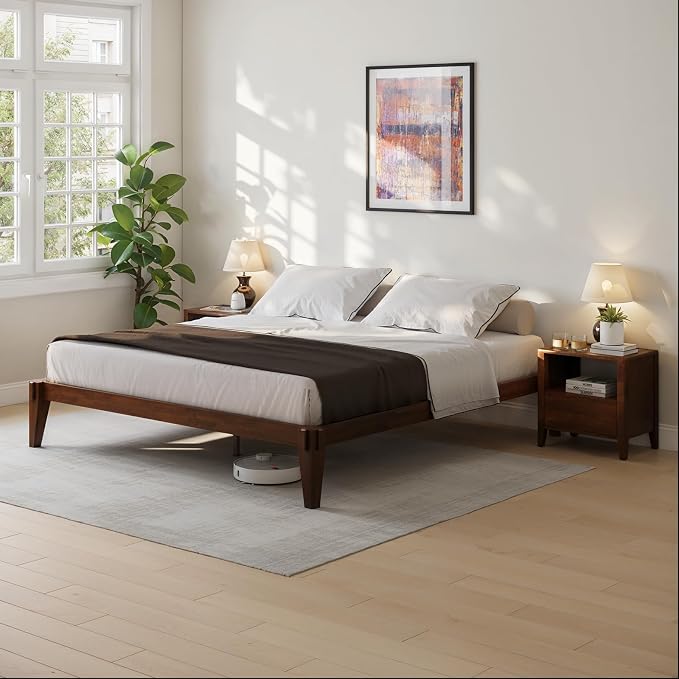 Bme Chalipa 14” King Bed Frame - Solid Wood Platform Bed - Japanese Joinery Bed Frame - Wood Slat Support - No Box Spring Needed - Easy Assembly - Minimalist & Modern Style, Walnut