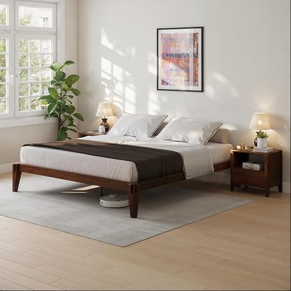 Bme Chalipa 14” King Bed Frame - Solid Wood Platform Bed - Japanese Joinery Bed Frame - Wood Slat Support - No Box Spring Needed - Easy Assembly - Minimalist & Modern Style, Walnut
