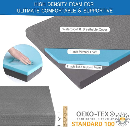 Memory Foam Camping Pad 3 Inch Thick, Soft Sleeping Pad with Waterproof Cover, Roll Up Cot Pad Topper for Travel Truck Bed Tent, Pad Only