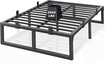 Queen Bed Frame, 14 Inch Metal Platform Bed Frames with Squeak Free U-Slot Design, 6 Non-Slip Guards, 3500lbs Heavy Duty Steel Slat Support, No Box Spring Needed, Under Bed Storage, Black