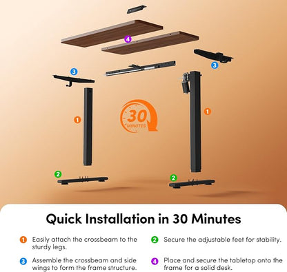 FEZIBO Small Standing Desk, 32 × 19 Inches Electric Height Adjustable, Sit and Stand Up, Computer Office Desk with Splice Board, Black Frame/Black Walnut Top