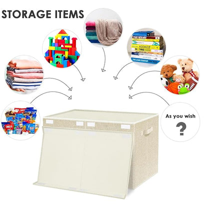 Large Toy Box Chest Storage with Lid - Collapsible Kids Toys Boxes Organizer Bins Baskets with Handles for Boys, Girls, Nursery, Playroom, Clothes, Blanket, Bedroom(Beige)