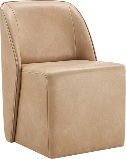 Watson & Whitely Leather Rolling Dining Chairs with Casters, Set of 2, Tan | Upholstered Seat, Removable Rollers, Modern Style, Armless Chairs for Dining Room, Living Room, Bedroom