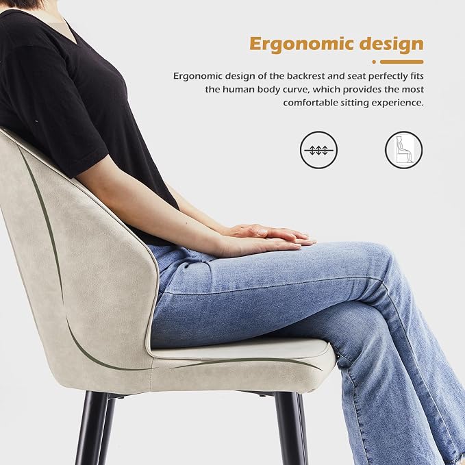 CLIPOP Faux Leather Dining Chairs Set of 6, Leather Dining Chairs, Mid-Century Modern Dining Room Chairs, Upholstered Kitchen Chairs with Metal Legs, Leisure Chair for Guest Reception Room - Beige