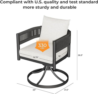 Grand patio Outdoor Dining Set, 7-Piece Patio Table and Chairs Set, Metal Woven Wicker Swivel Patio Chairs with Thickened Cushions & 1 Rectangular Woodgrain Dining Table with Umbrella Hole (Black)