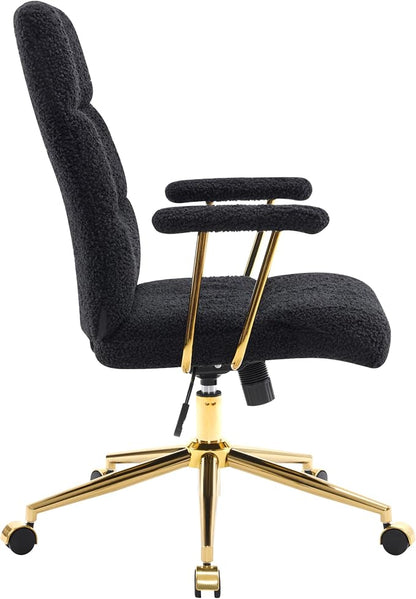 Techni Mobili Boucle Office Chair, Adjustable Desk Chair, Black & Gold | Black boucle office chair, gold base, padded seat, height adjustable, modern desk chair, textured fabric, swivel, ergonomic