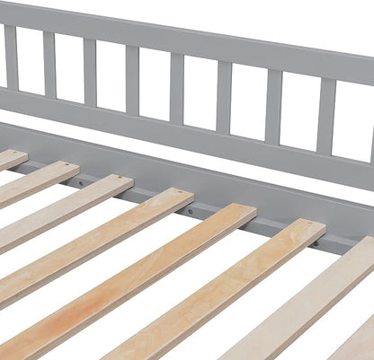 RUNNA Full Over Full Bunk Bed, Staircase with Drawers, Slide, Ladder | full over full bunk bed, staircase with drawers, convertible slide and ladder, solid pine wood, guardrails, no box spring