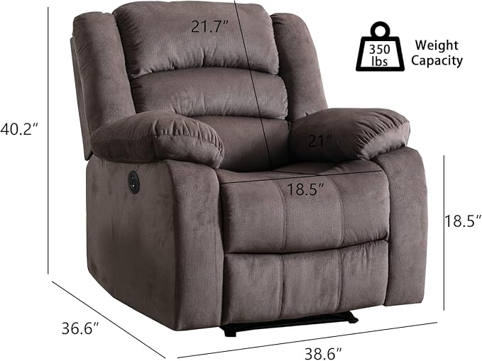 EBELLO Classic Power Recliner Chair, Oversized Electric Overstuffed Reclining Chair with Thick Cushion and Back,Single Sofa with Comfortable Armchair, Brown, 2Pcs