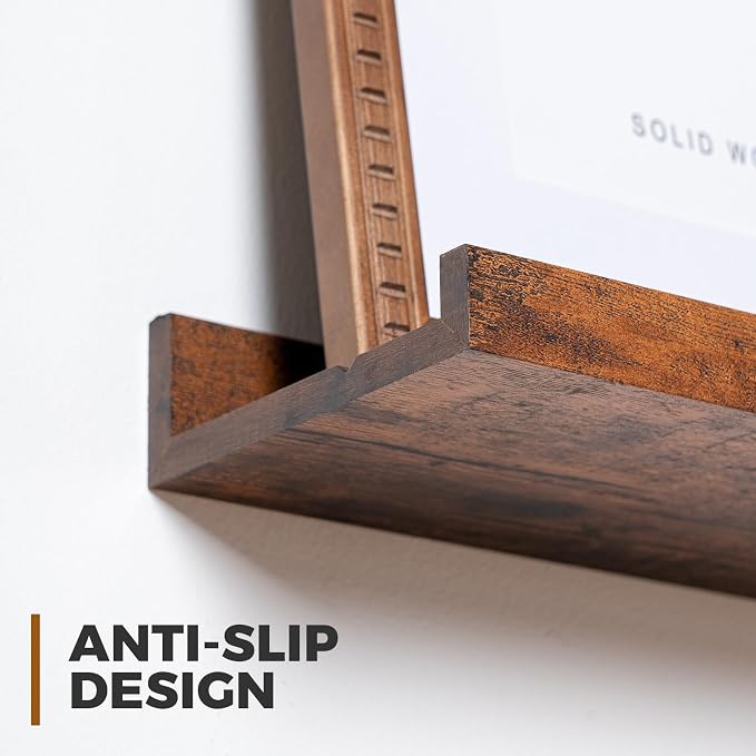 Muzilife 16" Floating Wall Ledge Shelves with Lip - Set of 2 Wood Floating Shelves - Widened Honey Wall Mounted Picture Ledge for Office, Bathroom, Bedroom, Living Room, Kitchen
