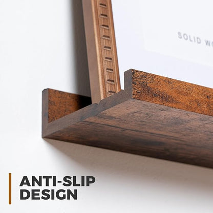 Muzilife 16" Floating Wall Ledge Shelves with Lip - Set of 2 Wood Floating Shelves - Widened Honey Wall Mounted Picture Ledge for Office, Bathroom, Bedroom, Living Room, Kitchen