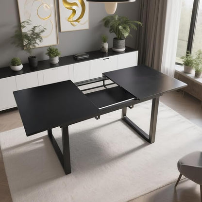 Extendable Dining Table for 4-8 People,70.86''Modern Space-Saving Kitchen Table with Metal Legs,Rectangle Folding Conference Meeting Table for Living Meeting Room Kitchen,Black
