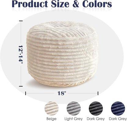 Round Ottoman,Corduroy Pouf Ottoman Foot Rest,Beige,18x14 IN | Storage Footstool for Living Room,18x14 Soft Floor Poufs,Memory Foam Filling,Footrest only