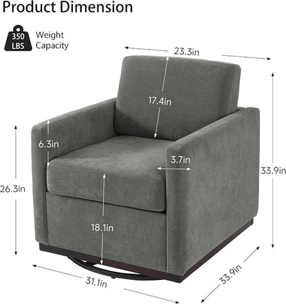 360° Swivel Accent Chairs Set of 2, 31" Wide Upholstered Club Armchairs for Living Room, Comfy Square Swivel Barrel Chair with Metal Base, Chenille Fabric, Dark Gray