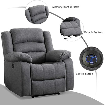 EBELLO Classic Power Recliner Chair, Oversized Electric Overstuffed Chair with Thicked Cushion and Back, Single Sofa with Comfortable Armchair, Gray, 2Pcs