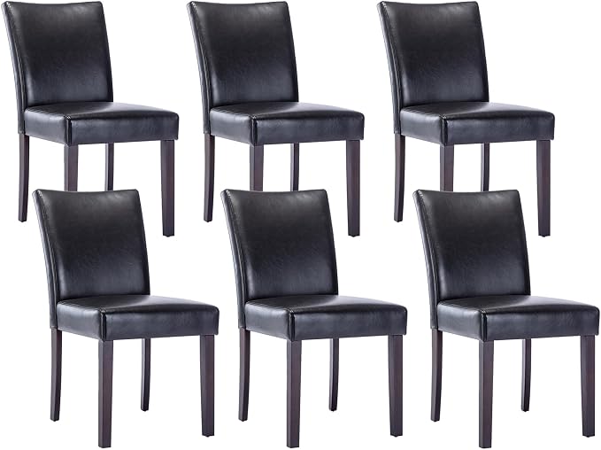 Watson & Whitely Upholstered Dining Chairs, Faux Leather, Set of 6, Black | Solid Wood Legs, Padded Seat, Low Back, Modern Armless Parsons Chair for Kitchen, Dining Room, Restaurant