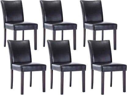 Watson & Whitely Upholstered Dining Chairs, Faux Leather, Set of 6, Black | Solid Wood Legs, Padded Seat, Low Back, Modern Armless Parsons Chair for Kitchen, Dining Room, Restaurant