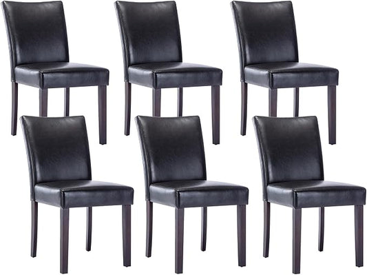 Watson & Whitely Upholstered Dining Chairs, Faux Leather, Set of 6, Black | Solid Wood Legs, Padded Seat, Low Back, Modern Armless Parsons Chair for Kitchen, Dining Room, Restaurant