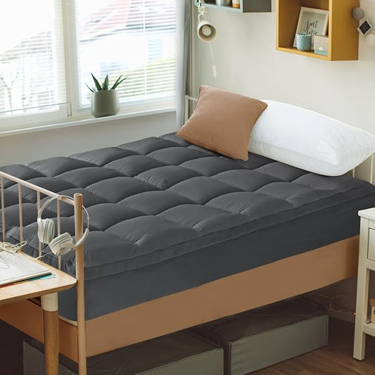CYMULA Mattress Topper Twin Size - Soft Cooling Mattress Pad for College Dorm Room Essentials - Extra Thick Twin Protector Cover for Back Pain, Single Bed Topper Pillow Top with 8''-21'' Deep Pocket
