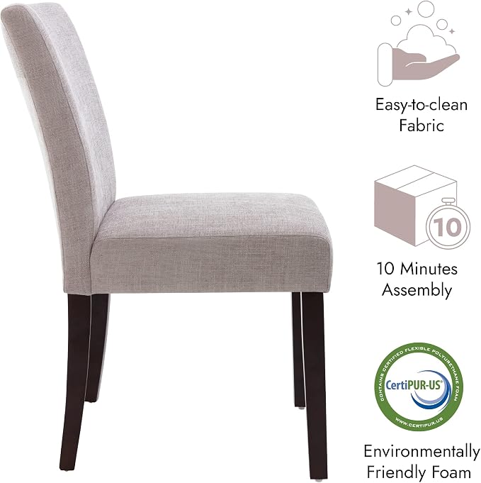 Watson & Whitely Modern Upholstered Dining Chairs, Set of 4, Fabric in Grey | Solid Wood Legs, Padded Seat, Low Back, Modern Armless Parsons Chair for Kitchen, Dining Room, Restaurant