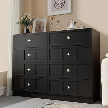 8 Drawer Dresser for Bedroom: 47" Black Chest of Drawers with Deep Drawers, Tall Modern Dresser with Storage, Fluted Wood Dressers for Bedroom, Living Room