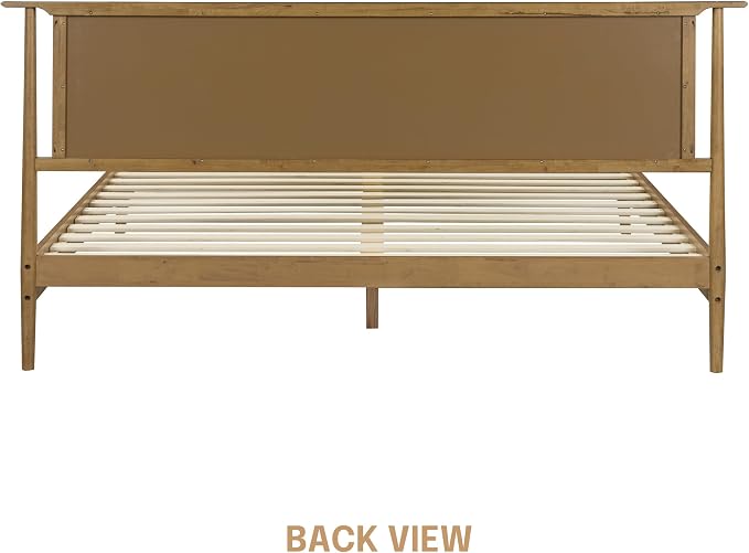 NTC Ruby Wooden Bed Frame with Headboard and Natural Rattan, Solid Oak Foundation with Silent Slats, 1000 Lb Capacity, Effortless Assembly, King - Teak Look