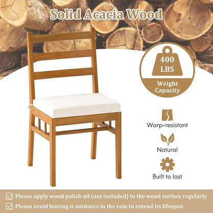 Tangkula 6 Pieces Patio Acacia Wood Dining Set, Outdoor Rectangular Table with 1.97” Umbrella Hole, Bench and Cushioned Chairs for 6, for Deck, Yard and Poolside