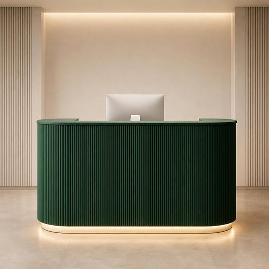 Modern Reception Desk, Reception Desk with Counter for Office and Salon | Power Outlet Lockable Cabinet Keyboard Tray Privacy Panel Cable Grommet Open Storage Storage Cabinet